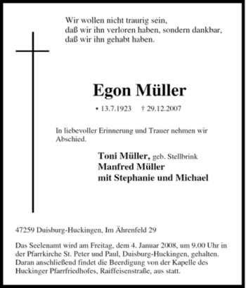 Traueranzeige von Egon Müller von Tageszeitung