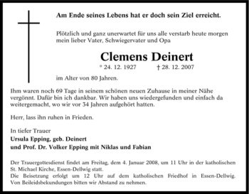 Traueranzeige von Clemens Deinert von Tageszeitung