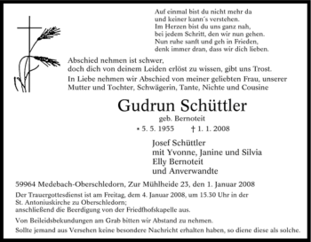 Traueranzeige von Gudrun Schüttler von Tageszeitung