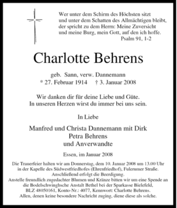 Traueranzeige von Charlotte Behrens von Tageszeitung