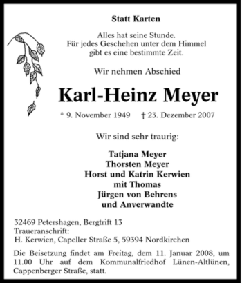 Traueranzeige von Karl-Heinz Meyer von Tageszeitung