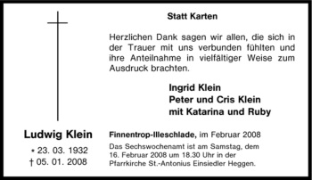 Traueranzeige von Ludwig Klein von Tageszeitung