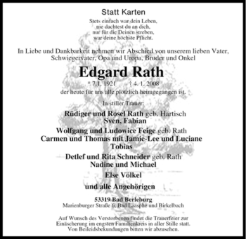 Traueranzeige von Edgard Rath von Tageszeitung