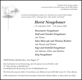 Traueranzeige von Horst Neugebauer von Tageszeitung
