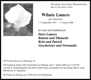 Traueranzeige von Wilmie Lamers von Tageszeitung