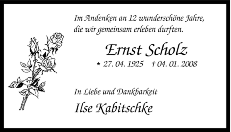  Traueranzeige für Ernst Scholz vom 08.01.2008 aus Tageszeitung