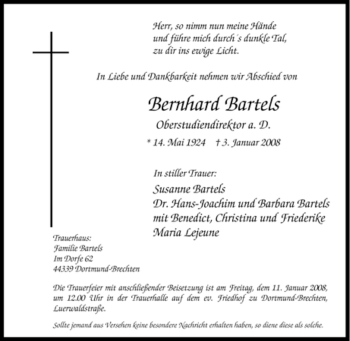 Traueranzeige von ernhard Bartels von Tageszeitung