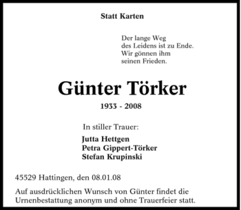 Traueranzeige von Günter Törker von Tageszeitung