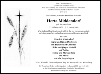 Traueranzeige von Herta Middendorf von Tageszeitung