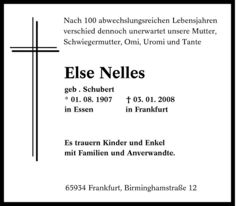  Traueranzeige für Else Nelles vom 10.01.2008 aus Tageszeitung