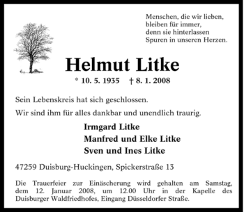 Traueranzeige von Helmut Litke von Tageszeitung