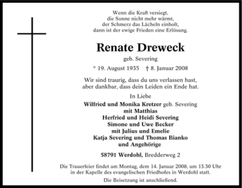 Traueranzeige von Renate Dreweck von Tageszeitung