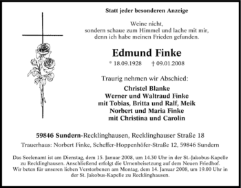 Traueranzeige von Edmund Finke von Tageszeitung