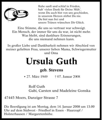Traueranzeige von Ursula Guth von Tageszeitung