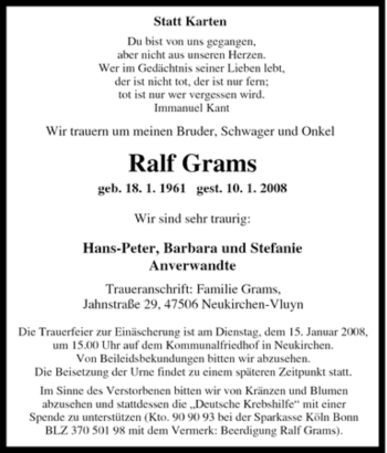Traueranzeige von Ralf Grams von Tageszeitung