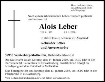 Traueranzeige von Alois Leber von Tageszeitung