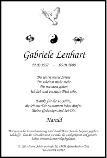 Traueranzeige von Gabriele Lenhart von Tageszeitung