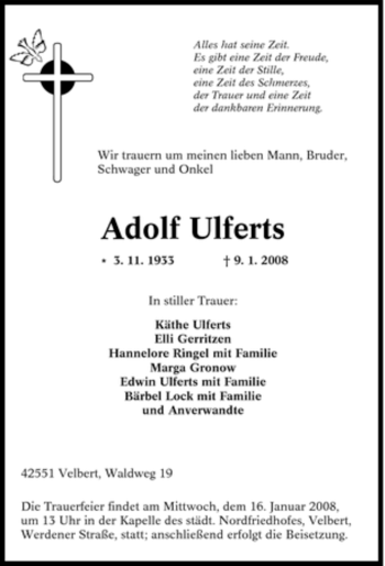 Traueranzeige von dolf Ulferts von Tageszeitung