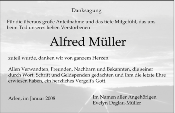 Traueranzeige von Alfred Müller von Tageszeitung