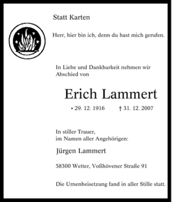 Traueranzeige von Erich Lammert von Tageszeitung