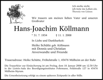 Traueranzeige von Hans-Joachim Köllmann von Tageszeitung