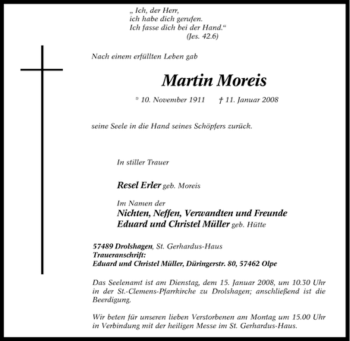 Traueranzeige von Martin Moreis von Tageszeitung