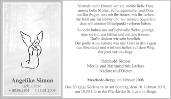 Traueranzeige von Angelika Simon von Tageszeitung