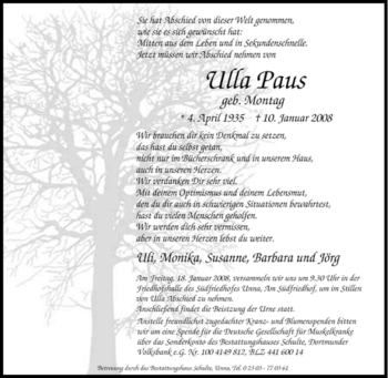 Traueranzeige von Ulla Paus von Tageszeitung