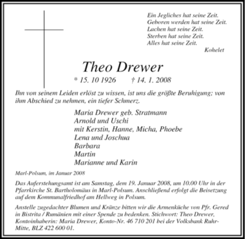 Traueranzeige von Theo Drewer von Tageszeitung