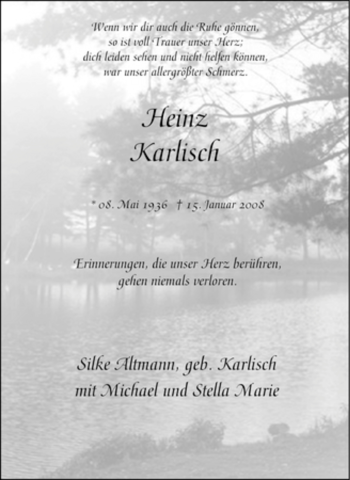 Traueranzeige von Heinz Karlisch von Tageszeitung