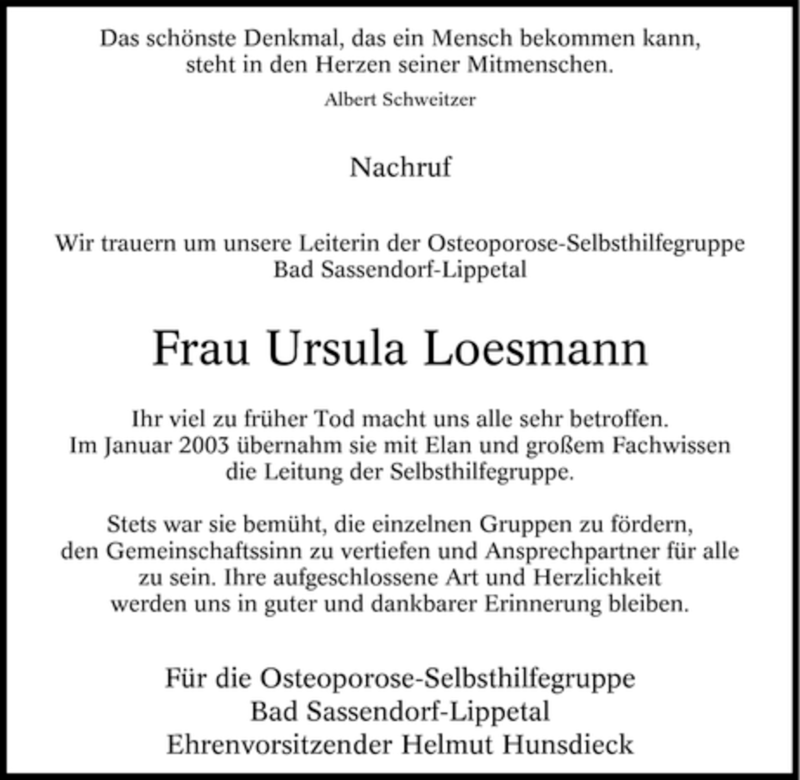  Traueranzeige für Ursula Loesmann vom 17.01.2008 aus Tageszeitung