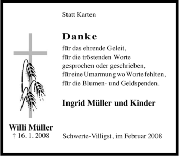 Traueranzeige von Willi Müller von Tageszeitung