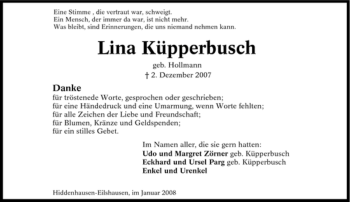Traueranzeige von Lina Küpperbusch von Tageszeitung