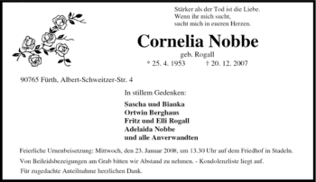 Traueranzeige von Cornelia Nobbe von Tageszeitung