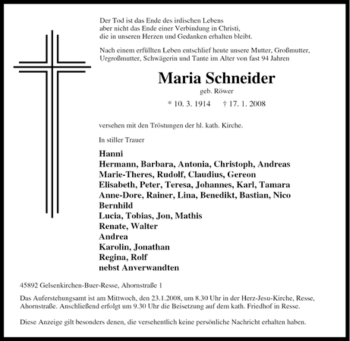 Traueranzeige von Maria Schneider von Tageszeitung