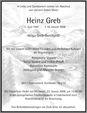 Traueranzeige von Heinz Greb von Tageszeitung