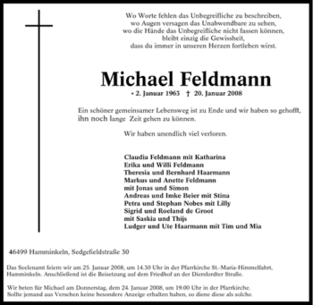 Traueranzeige von Michael Feldmann von Tageszeitung