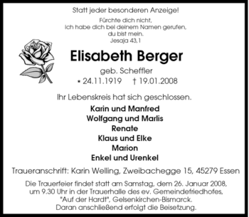 Traueranzeige von Elisabeth Berger von Tageszeitung