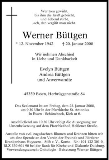 Traueranzeige von Werner Büttgen von Tageszeitung