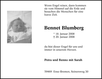 Traueranzeige von Bennet Blumberg von Tageszeitung