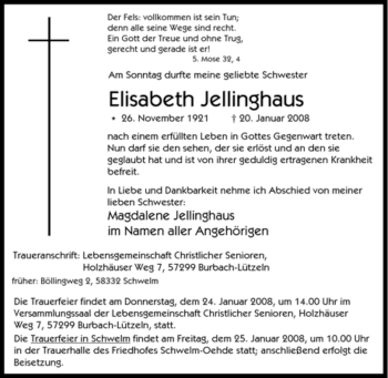 Traueranzeige von Elisabeth Jellinghaus von Tageszeitung