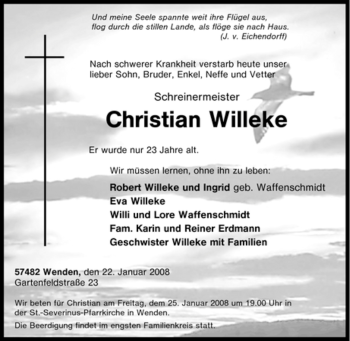 Traueranzeige von Christian Willeke von Tageszeitung