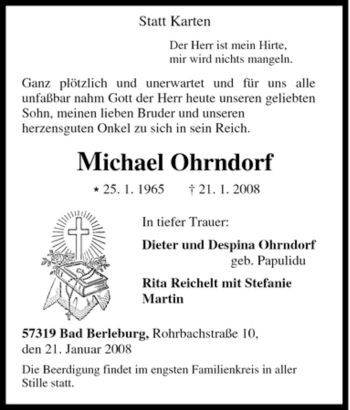 Traueranzeige von Michael Ohrndorf von Tageszeitung