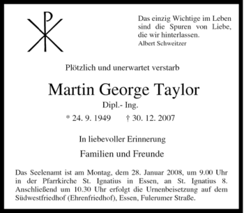 Traueranzeige von Martin George Taylor von Tageszeitung