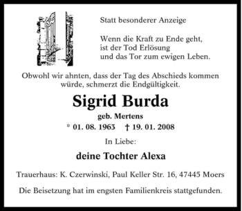 Traueranzeige von Sigrid Burda von Tageszeitung