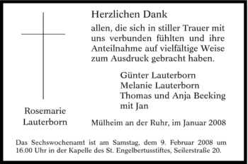 Traueranzeige von Rosemarie Lauterborn von Tageszeitung