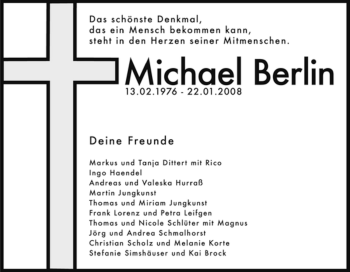 Traueranzeige von Michael Berlin von Tageszeitung