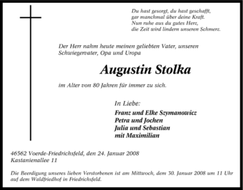 Traueranzeige von Augustin Stolka von Tageszeitung