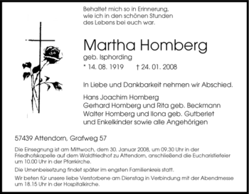 Traueranzeige von Martha Homberg von Tageszeitung