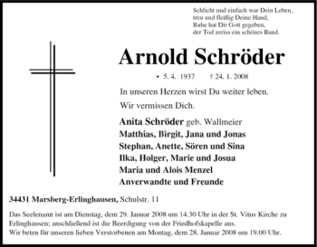 Traueranzeige von Arnold Schröder von Tageszeitung